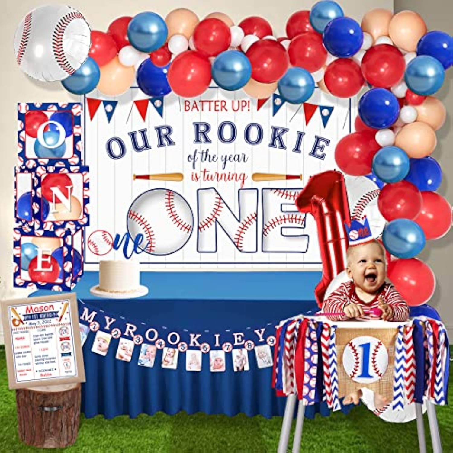 Baseball 1St Birthday Party Decorations, Rookie Of The Year 1St Birthday Decorations, 1St Birthday Party Supplies For Boys, 1St Birthday Boy Decorations