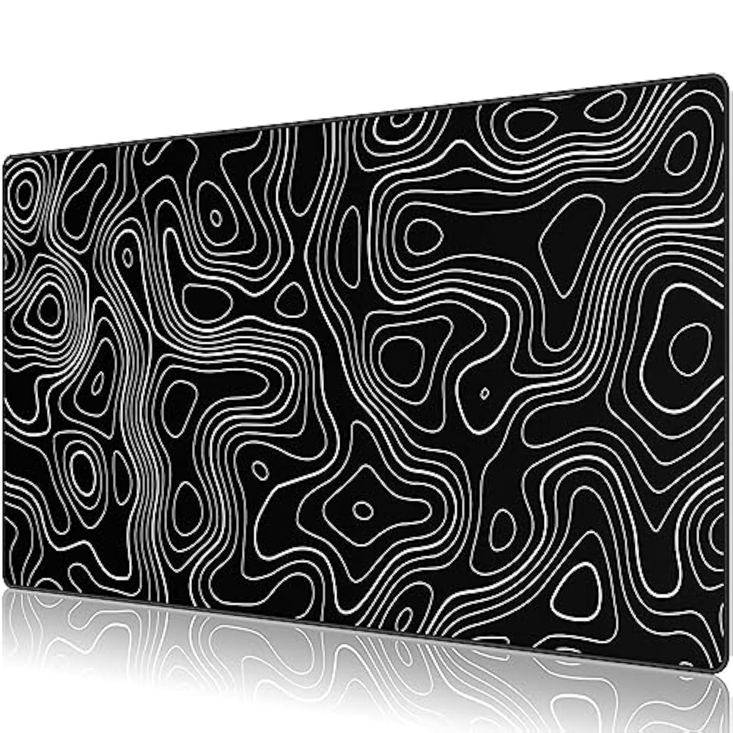 Large Gmaing Mouse Pad With Stitched Edges, Superior Micro-Weave Cloth, Non-Slip Base, Size 35.4 X 15.7X 0.12Inches - Black Topographic Contour