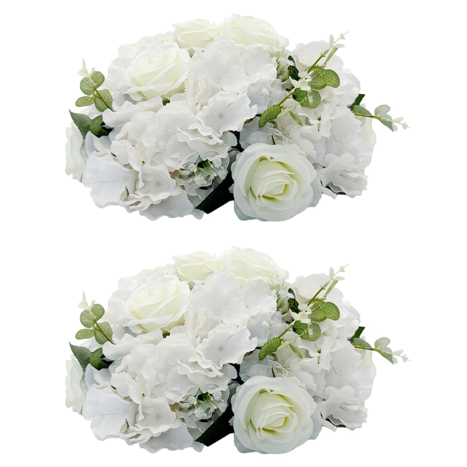 2 Pack Artificial Rose Flower Ball Arrangements - 15.7 Inch White Fake Floral Centerpieces With Base For Wedding, Party Table Decor, Valentine'S Day Home Decor (2, White)