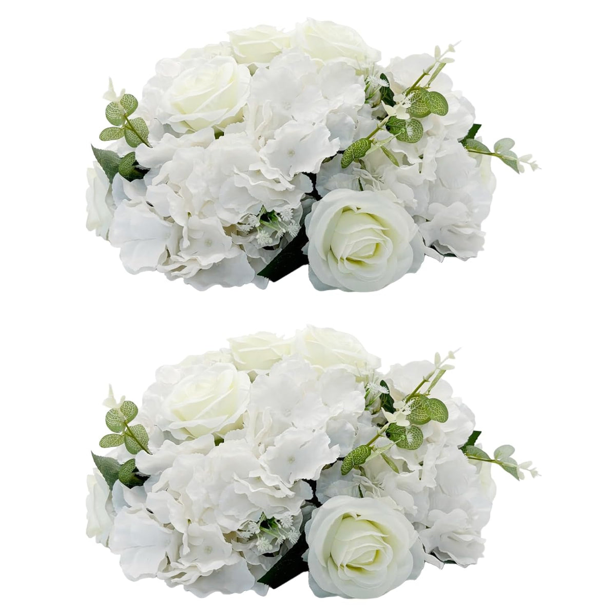 2 Pack Artificial Rose Flower Ball Arrangements - 15.7 Inch White Fake Floral Centerpieces With Base For Wedding, Party Table Decor, Valentine'S Day Home Decor (2, White)