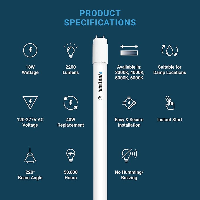 20 Pack 4FT T8 LED Hybrid Tubes 18W 2200LM 5000K Type A B Frosted Replacement