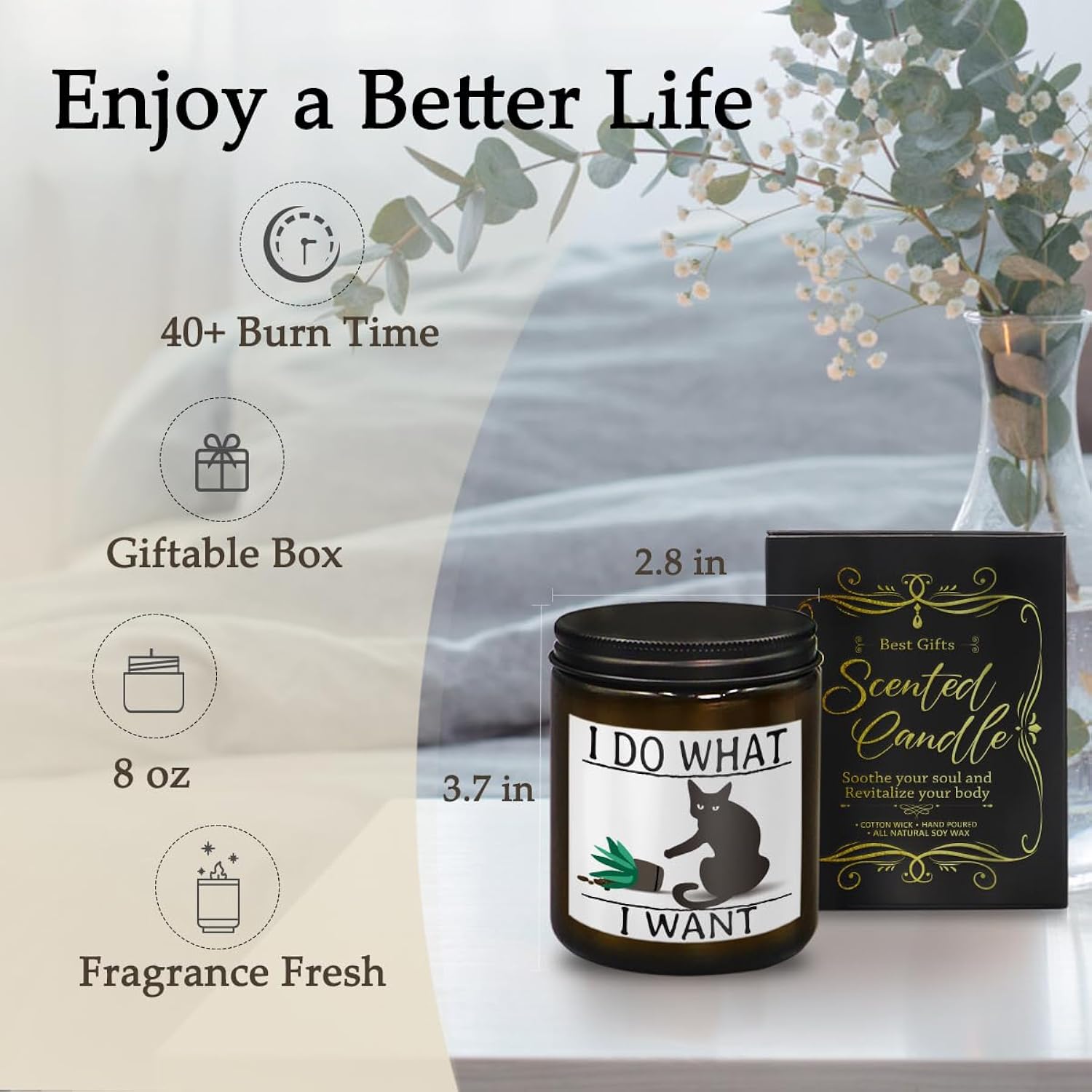 I Do What I Want,Funny Black Cat Gifts For Women,Birthday Gift,Christmas,Cedar Fragrance Scented Candles