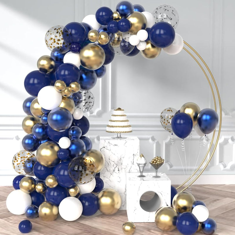 125Pcs Navy Blue And Gold Latex Balloon Garland Arch Kit,Silver And Go