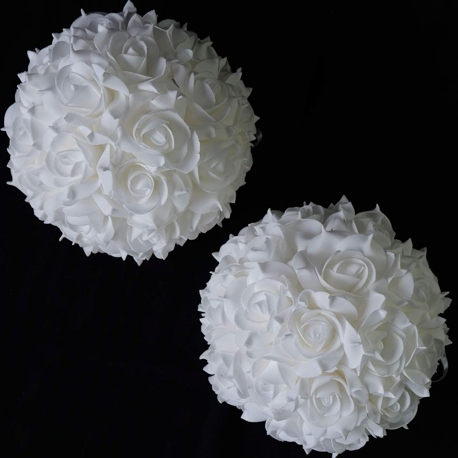 8 Inches Artificial Flowers Roses, Kissing Flower Balls, Diy Wedding Bouquets Party Home Decorations, Set Of 2, White