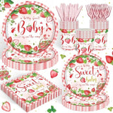 120Pcs Strawberry Baby Shower Supplies For Girls A Berry Sweet Baby Pregnancy Party Decorations Dinnerware Set Paper Plates Napkins Cups Set For 20 Guests