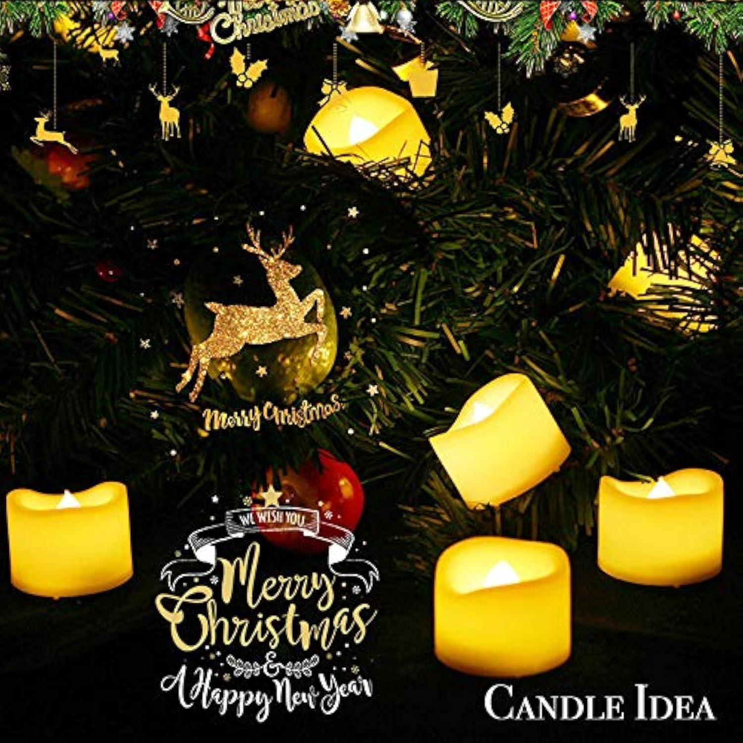 12 Pcs Led Flameless Flickering Tea Lights Votive Candle Battery Operated/Electric Flicker Led Tealight Bulk Fake Candles For Halloween Christmas Wedding Party Decorations (Warm White)