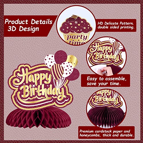 8 Pieces Happy Birthday Decorations, for Women, Burgundy Gold