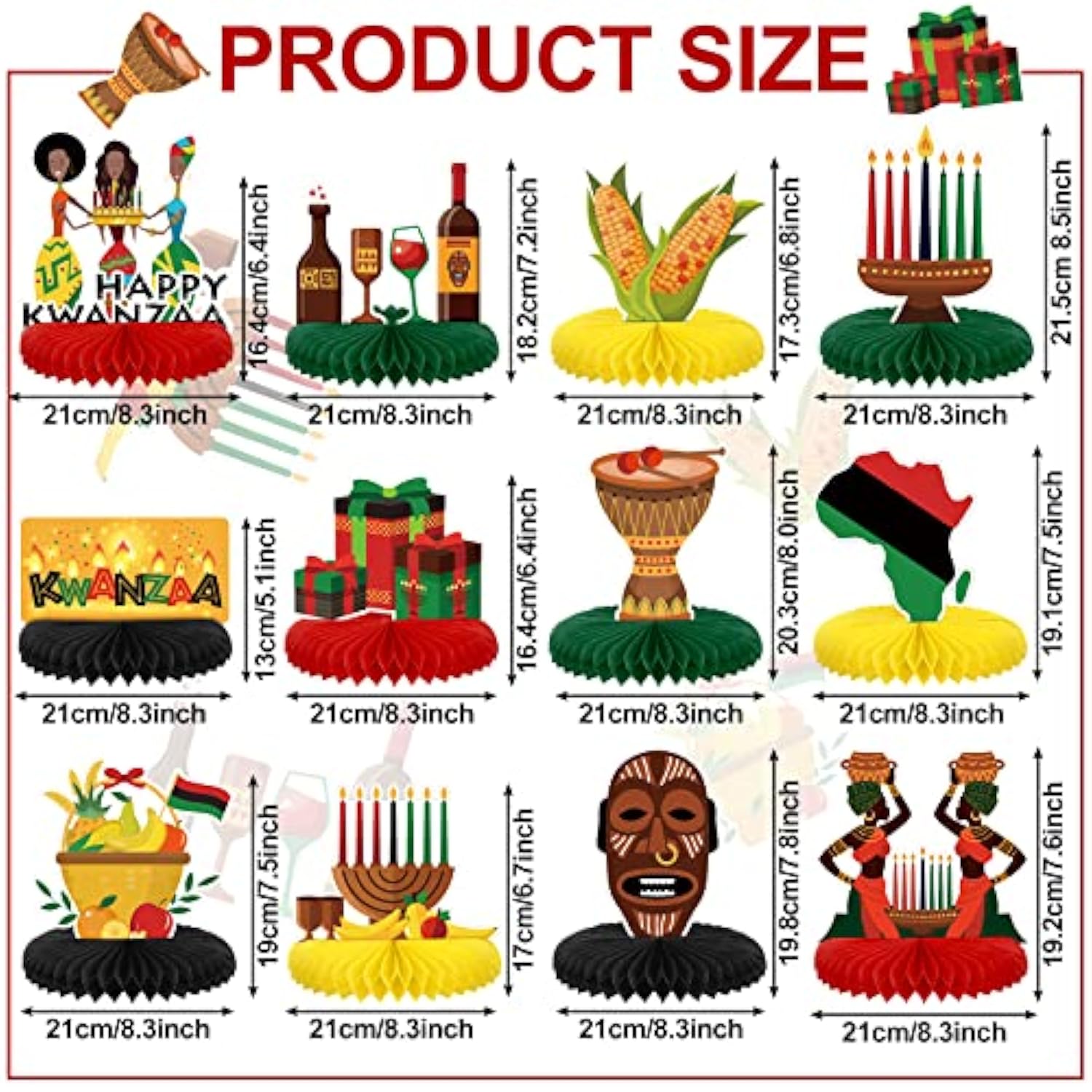 12 Pieces Kwanzaa Decoration Happy Kwanzaa Honeycomb Centerpieces Afri