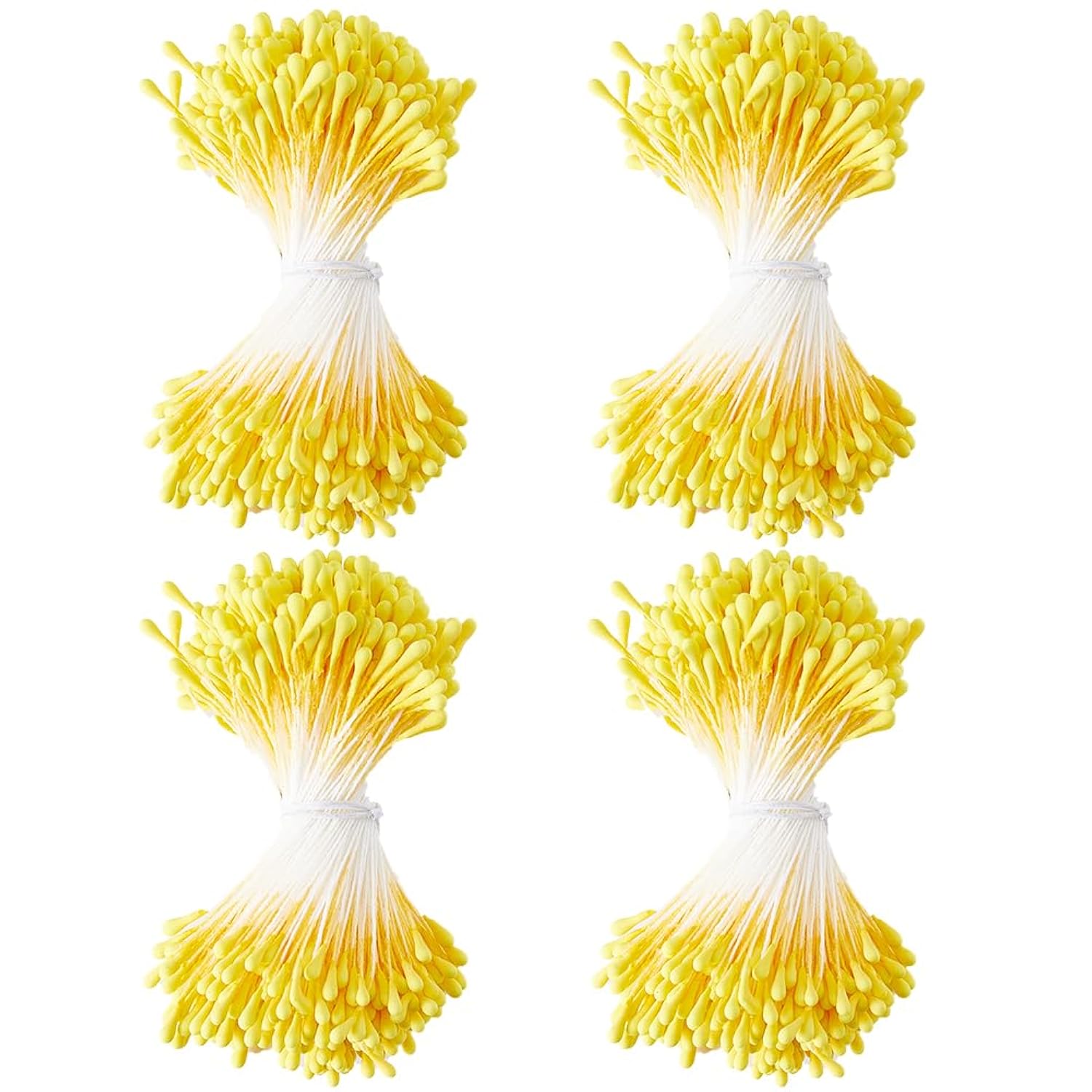 1600Pcs 2Mm Yellow Pearl Double Heads Handmade Flower Stamen Flower Stamens Pistil Artificial Pearlized Floral Pollens Stamen For Christmas Wedding Flower Making Scrapbook Decoration