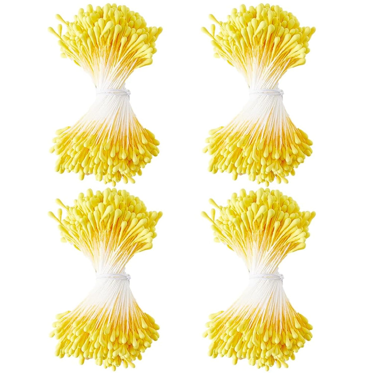 1600Pcs 2Mm Yellow Pearl Double Heads Handmade Flower Stamen Flower Stamens Pistil Artificial Pearlized Floral Pollens Stamen For Christmas Wedding Flower Making Scrapbook Decoration