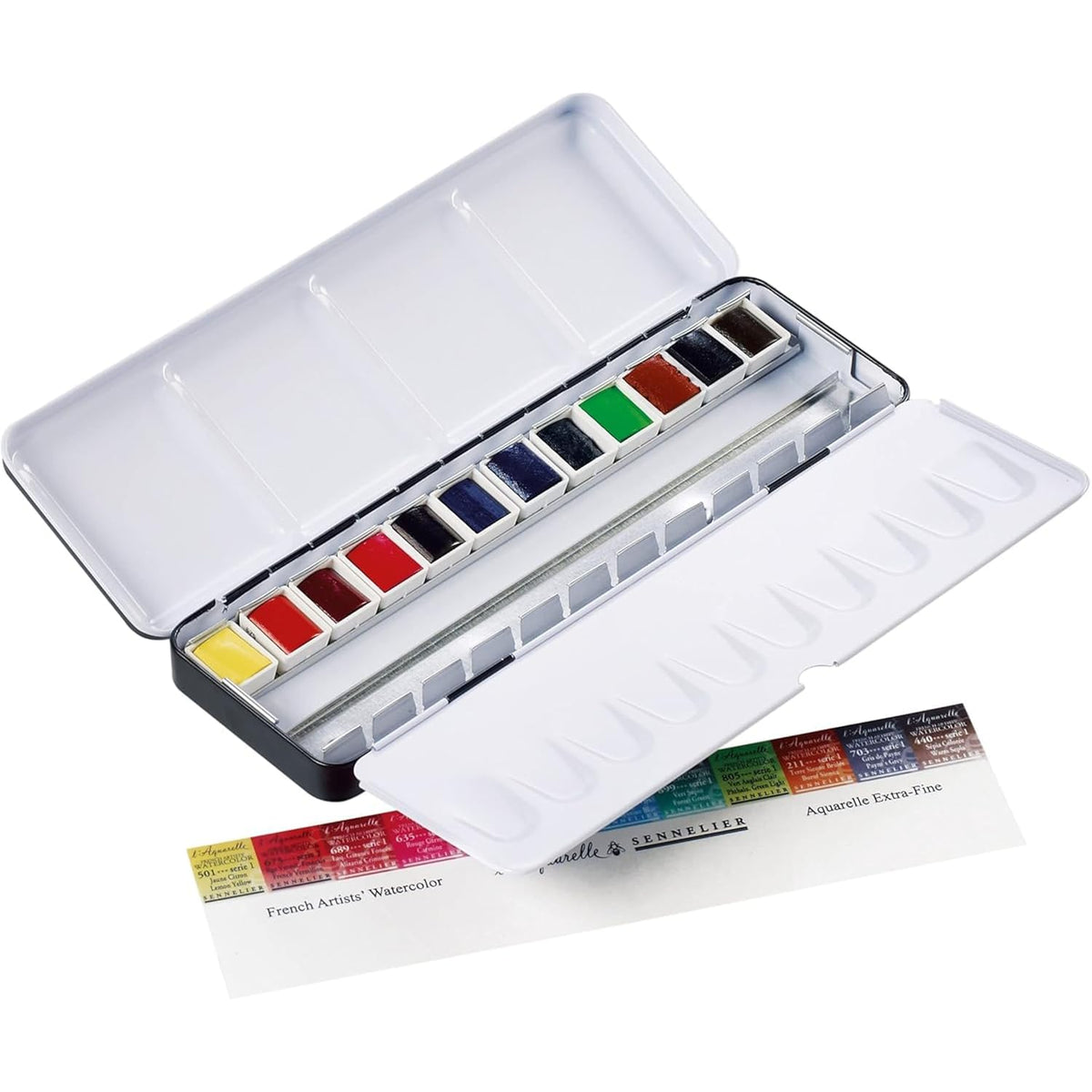 SENNELIER L'Aquarelle, French Honey-Based Artists' Watercolor Set, 12 Half Pans in Metal Box