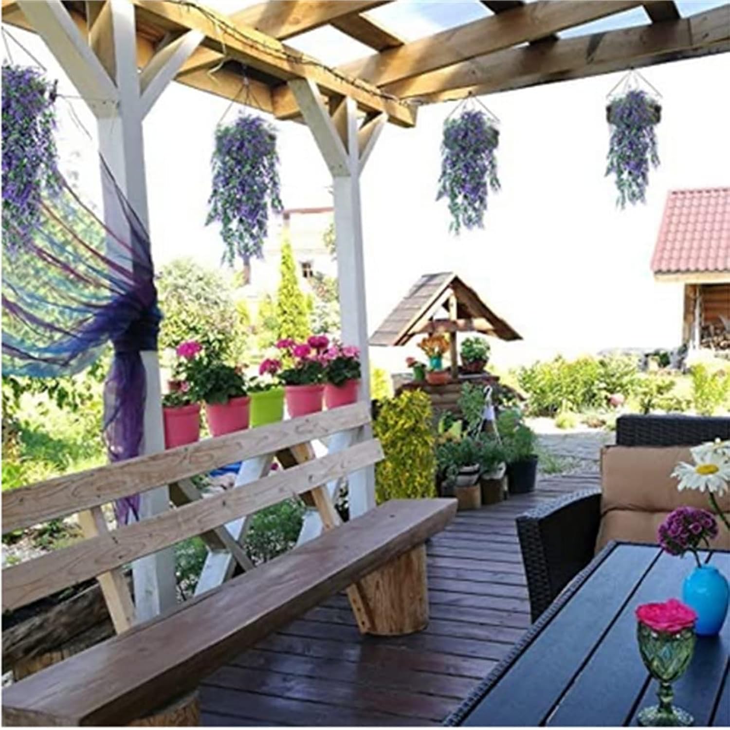 4 Packs Fake Hanging Lavender Plants Artificial Hanging Faux Uv Resistant Lavender Flowers Fake Lavender Plants Hanging Indoor Outside Hanging Decorations,(Purple)