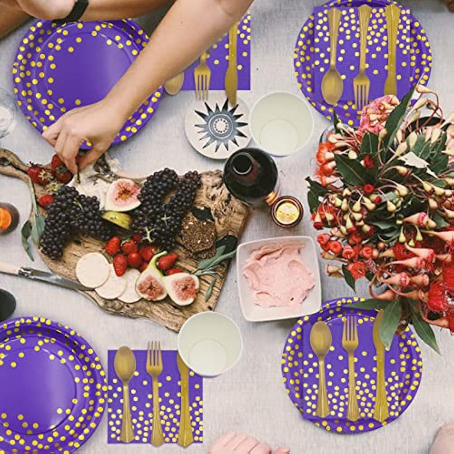 350Pcs Purple Gold Paper Plates Party Supplies For 50 Guests Party Decorations Disposable Dinnerware Paper Plates Cups Napkins Gold Plastic Forks Knives Spoons For Birthday Baby Shower Wedding