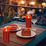 Flameless Battery Operated Flicking Candles:Remote Control Realistic Wax Pillar Led Candle With 10-Key Cycling 24 Hours Timer For Home Decoration Wedding Birthday Party Ivory 2Pack Red