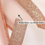 Rose Gold Wired Satin Ribbon With Glitter Stripe Edges 2.5 Inch, Rose Gold Christmas Ribbon For Tree, Bows Making, Wreath Supplies, Gift Wrapping Garland, Home Decor, Crafts -10 Yards