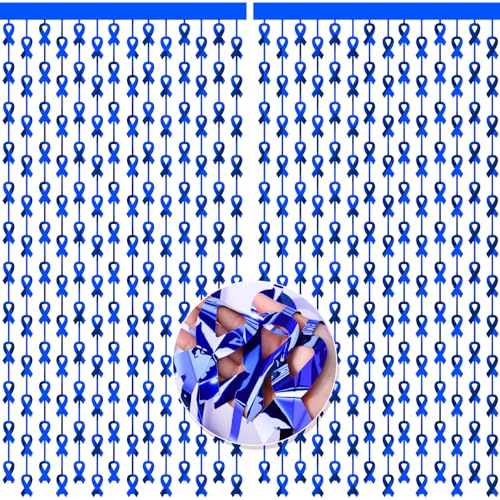 2 Pack Blue Ribbon Awareness Backdrop Fringe Curtains Decorations