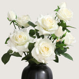 30” Real Touch Roses Cream White Flowers, 3Pcs Artificial Roses With Long Stems, 3 Blooms Per Stem Artificial Flowers, Realistic White Silk Flowers For Wedding, Home & Office Décor