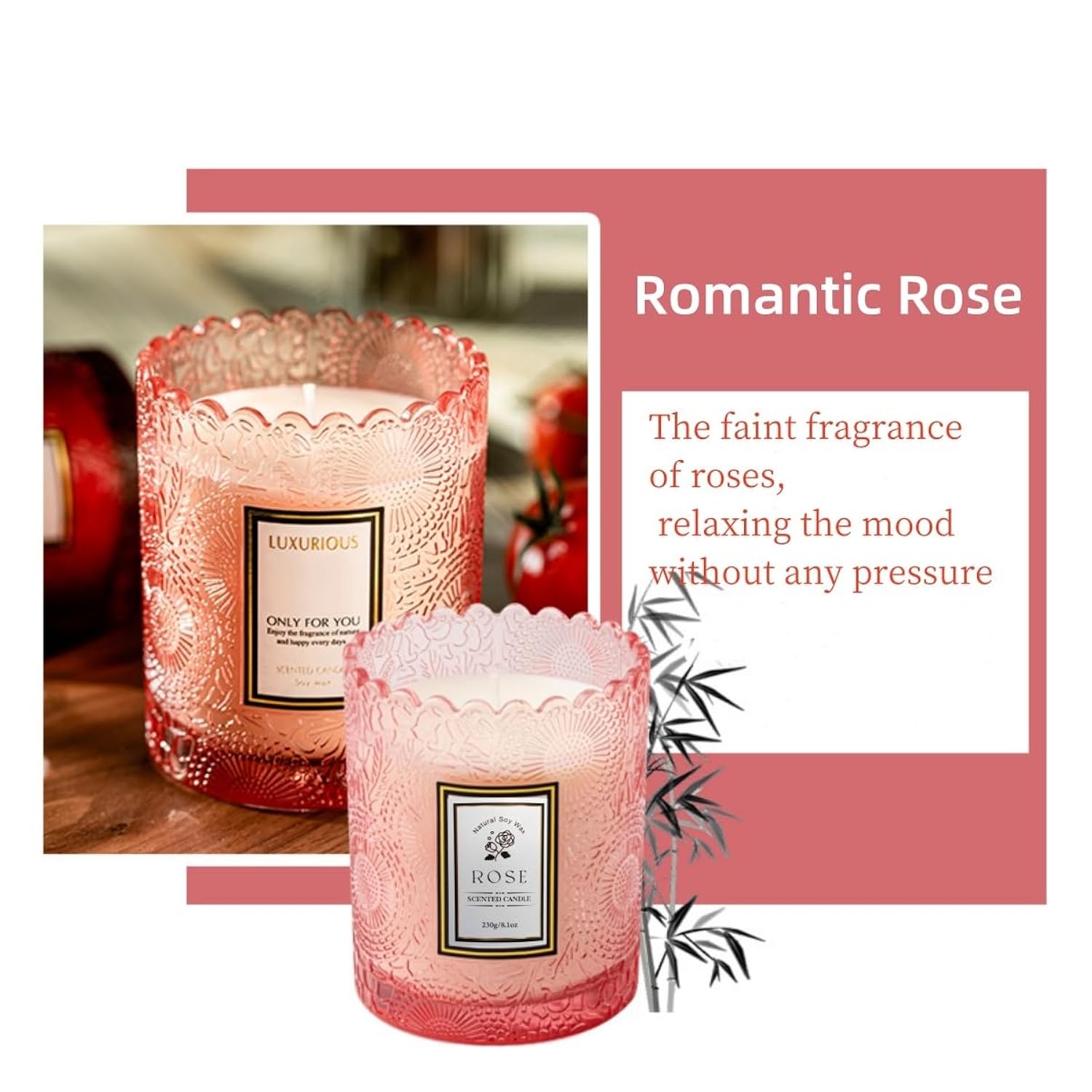 Gifts For Women Candle,Valentine'S Day Gift Candles,Mother'S Day, Natural Soy Candle,60 Hours Burn, Candles For Home Scented (Rose)
