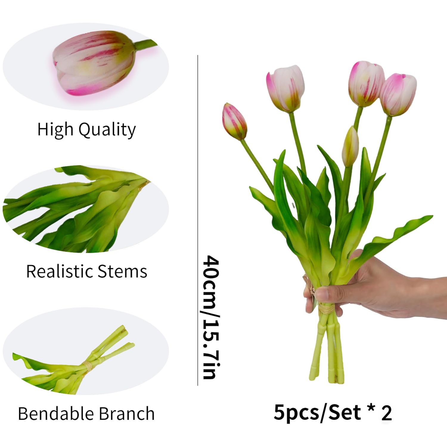10Pcs Pink Tulips Artificial Flowers Real Touch Fake Tulips Fake Flowers Mother'S Day Easter Valentine'S Day Gifts Spring Decorations For Home