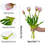 10Pcs Pink Tulips Artificial Flowers Real Touch Fake Tulips Fake Flowers Mother'S Day Easter Valentine'S Day Gifts Spring Decorations For Home