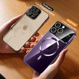 Magnetic Series Designed For Iphone 14 Pro Max Case,[Compatible With Magsafe][Military Drop &Full Camera Lens Protector],Electroplated Large Window Clear Shockproof Cover,Gold