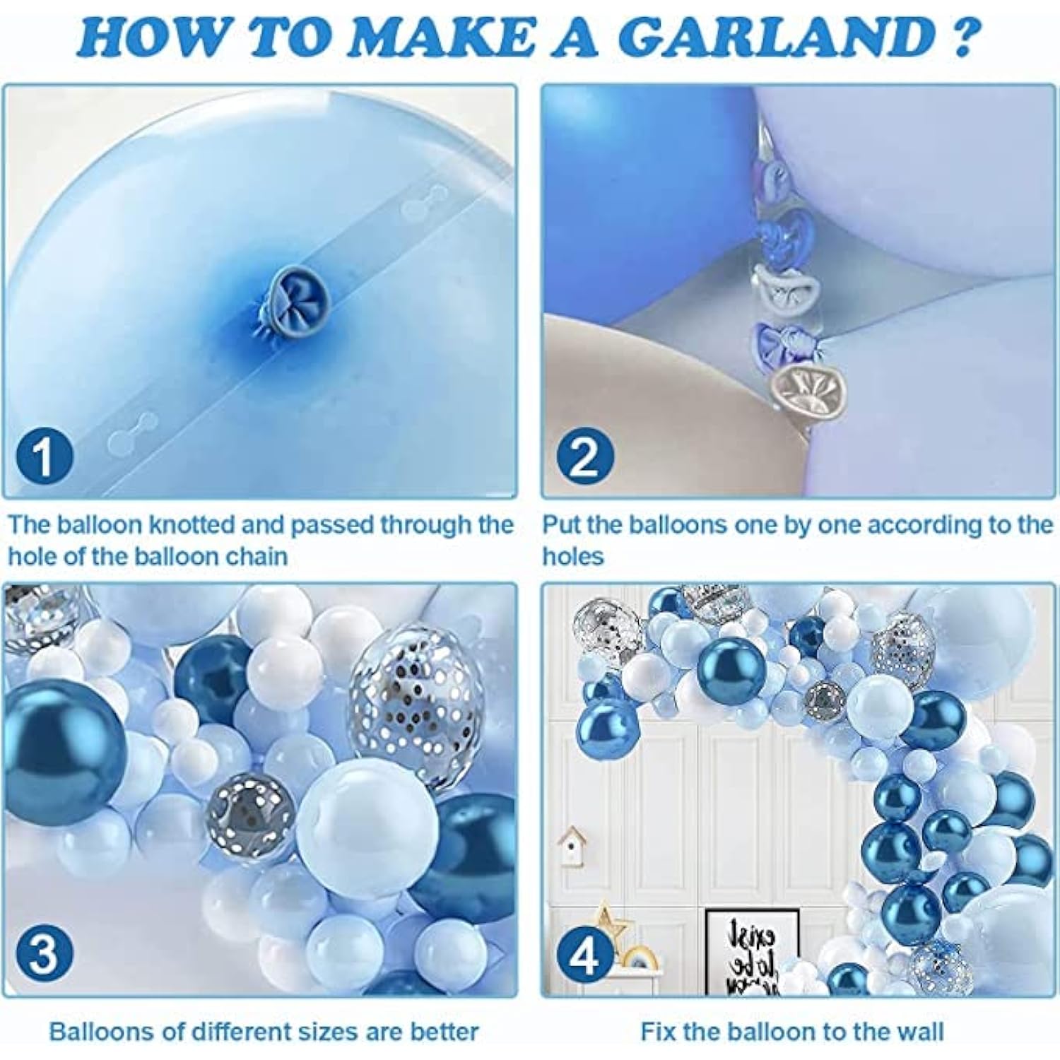 102pcs Blue and White Balloon Garland Arch Kit for Baby Shower & Party Decor