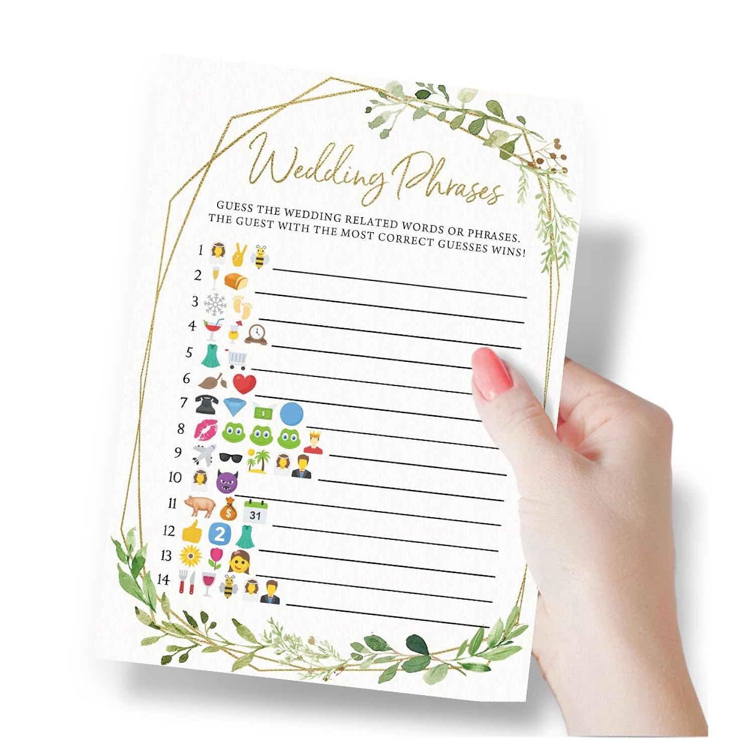Bridal Shower Games – Wedding Phrase Guessing Game, Fun Wedding Shower Activity, Botanical Greenery Theme, For Up To 50 Guests
