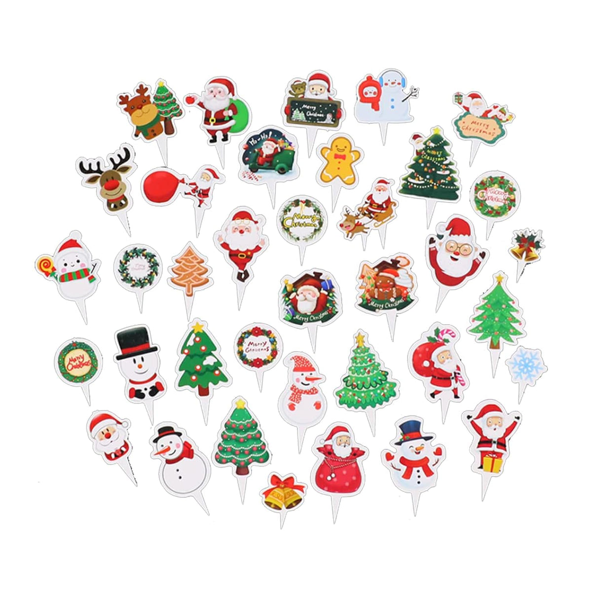 Christmas Cupcake Toppers, 74 Pieces Cute Cupcake Decorations Santas Tree Snowman Cake Toppers For Merry Christmas New Year Parties