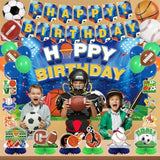 Sports Birthday Party Decorations, 40Pcs Sports Theme Backdrop Banner And Balloons Kit, Basketball Football Baseball Soccer Honeycomb Cake Topper For Birthday Party For Boys And Girls