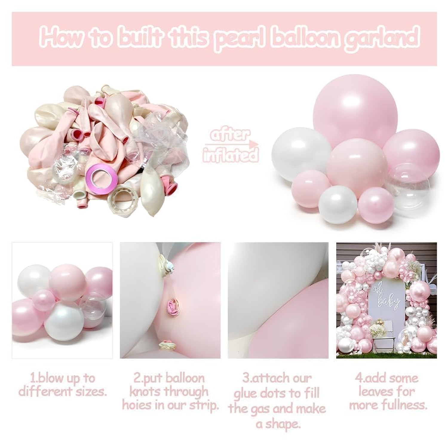 Pearl Pink White Balloon Arch Double Stuffed Pastel Light Pink White Cream Balloon Garland Kit With Bobo Balloons For Birthday Wedding Bridal Baby Shower Valentines Day Bachelorette Party Decor