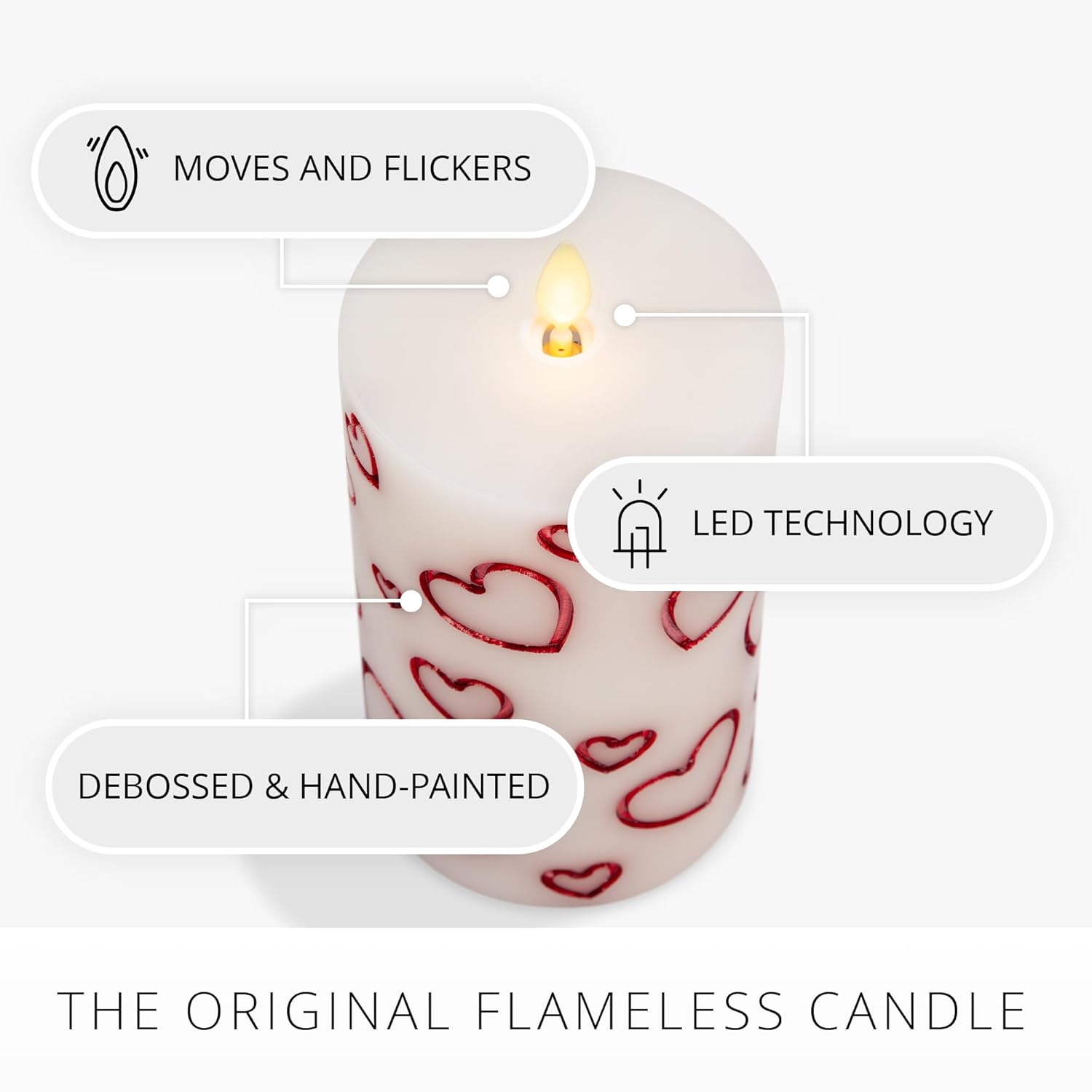 Debossed Hearts Pillar Candle Metallic Red - Patented Flickering Flameless Technology - Valentine'S Day Collection - Remote Ready - 6.5"