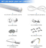 10 Pack 8FT LED Shop Light Fixtures 90W 12000LM 6500K V Shape Linkable Garage Lights