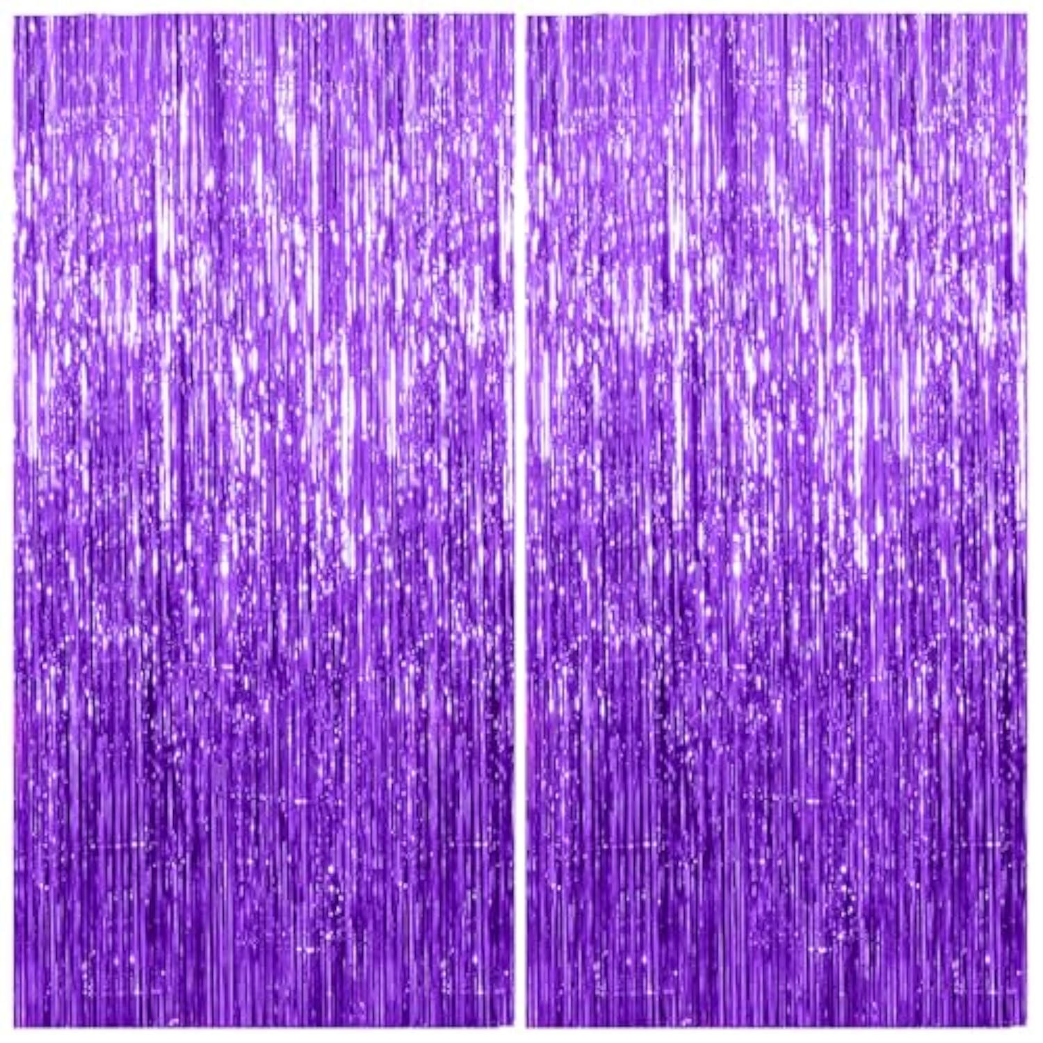 2 Pack Foil Curtain Backdrop Purple Metallic Tinsel Foil Fringe Curtains Photo Booth Props For Birthday Wedding Engagement Baby Shower Bachelorette Christmas Holiday Celebration Party Decorations