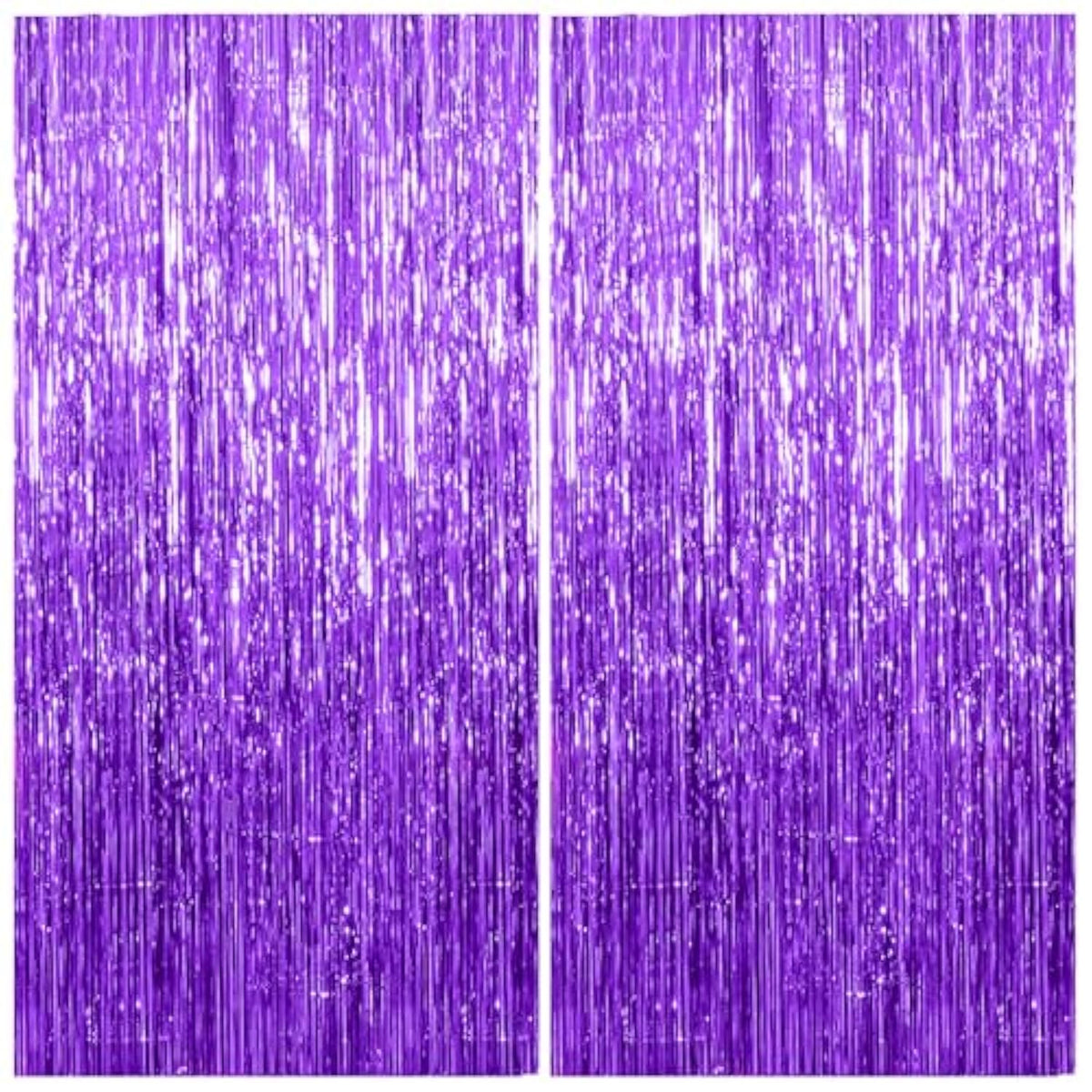 2 Pack Foil Curtain Backdrop Purple Metallic Tinsel Foil Fringe Curtains Photo Booth Props For Birthday Wedding Engagement Baby Shower Bachelorette Christmas Holiday Celebration Party Decorations