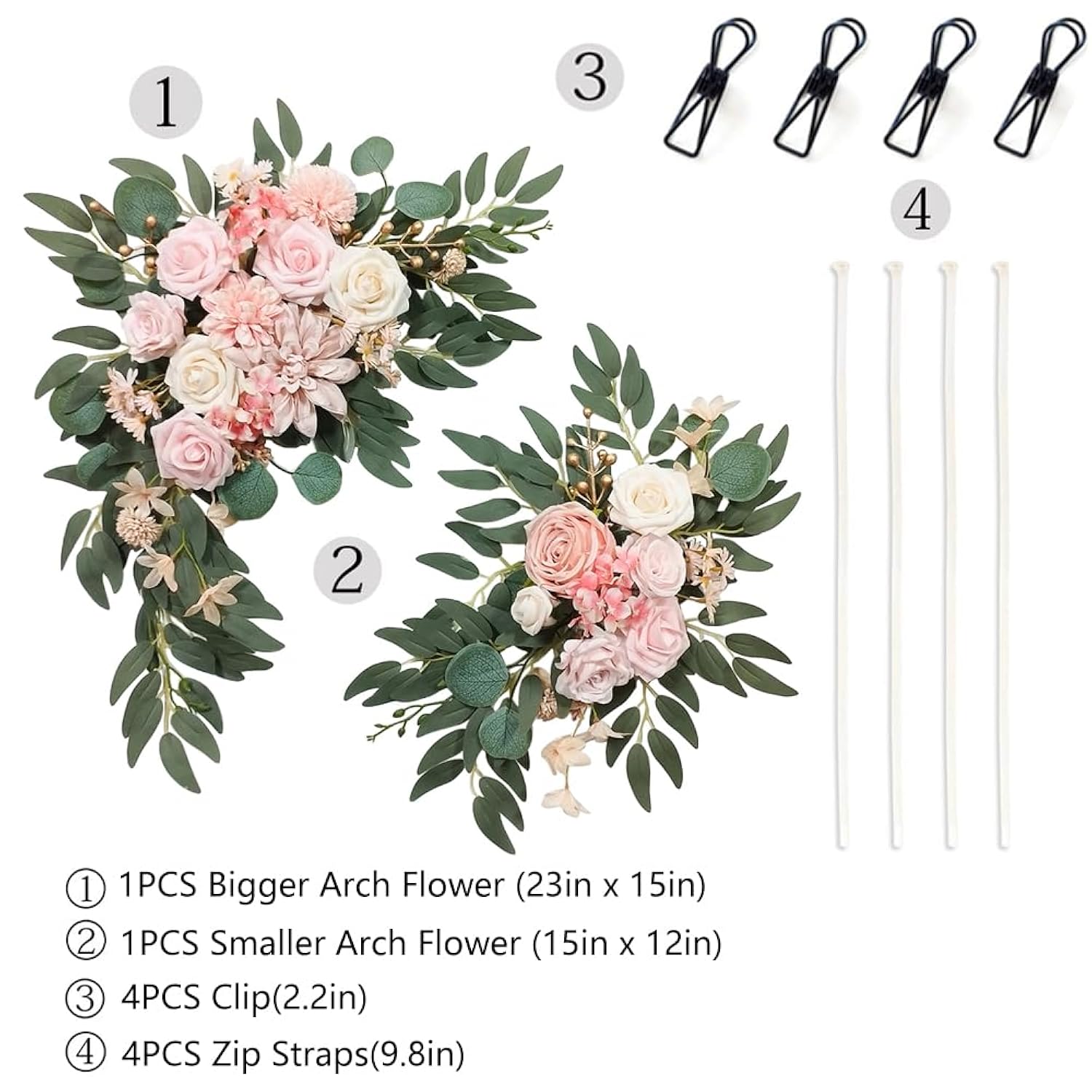 Artificial Flower Swag Wedding Arch Flowers Set Of 2 Rose Flower Swag Arrangements For Wedding Party Welcome Ceremony Sign And Reception Backdrop Floral Decoration (Pink)