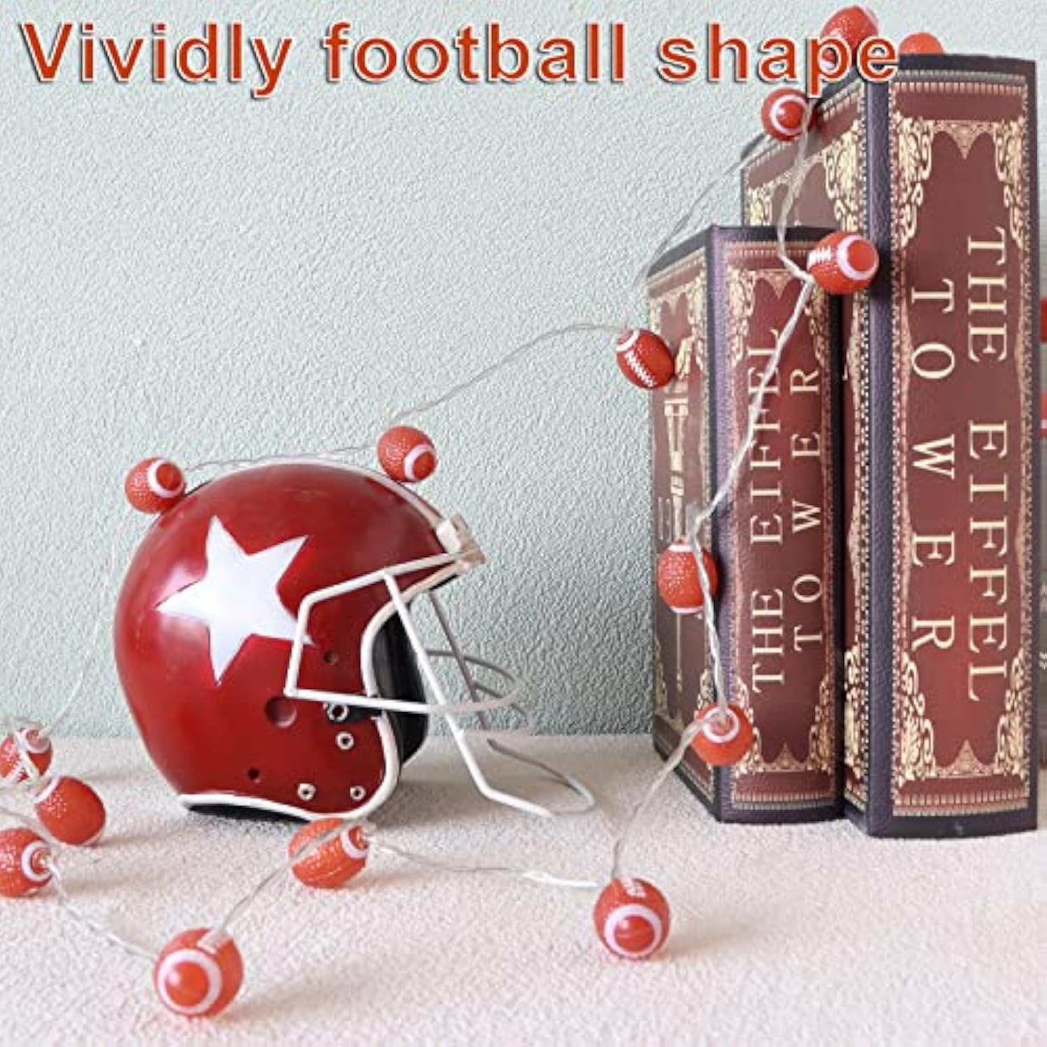 Small Football Decor String Lights, Battery Operated 6.6Ft 20Led 8 Mode With Timer Room Decorations For Boys Bedroom Or