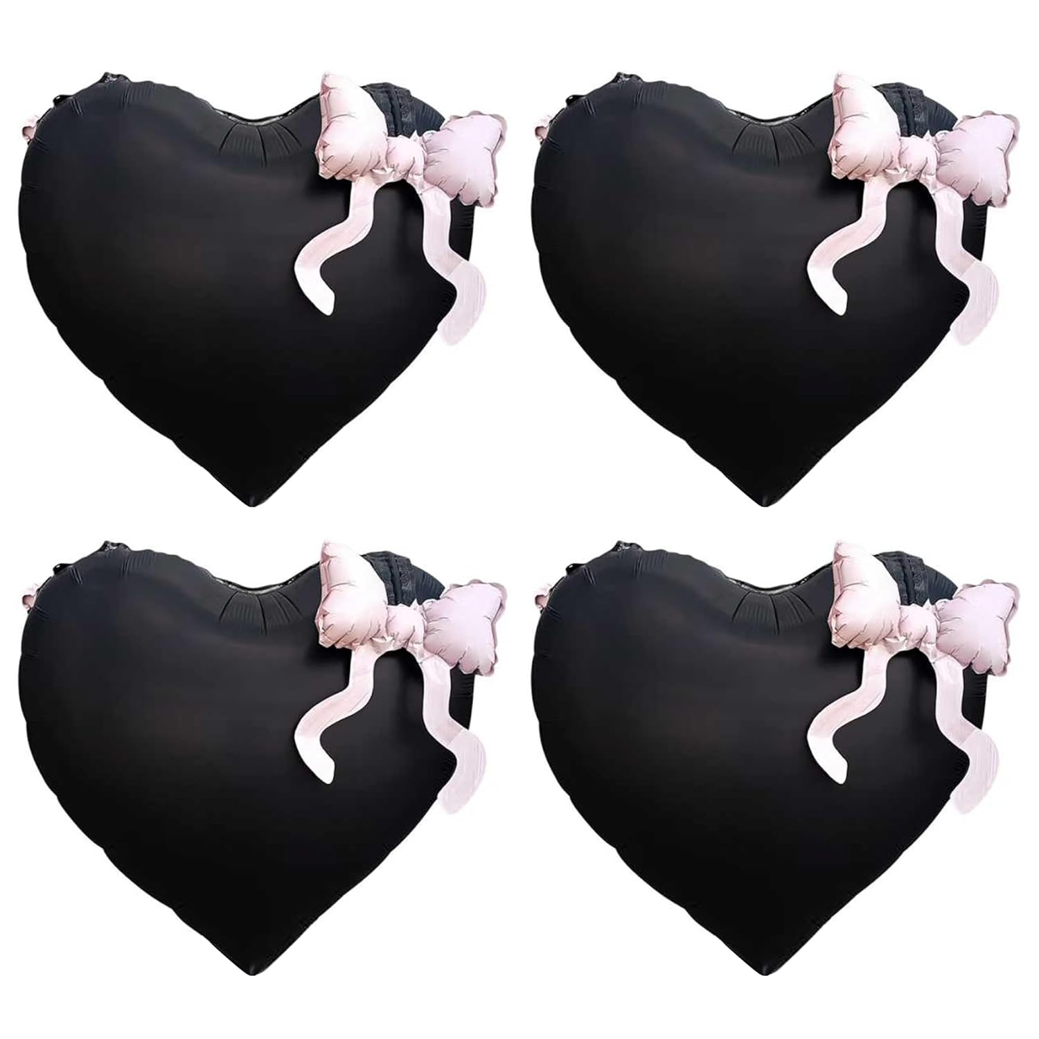 Black Heart Shaped Foil Balloons With Light Pink Bow Valentines Day I Love You Goth Themed Balloon Decor For Happy Boyfriend Birthday Anniversary Romantic Party Decorations Special Night For Him Men