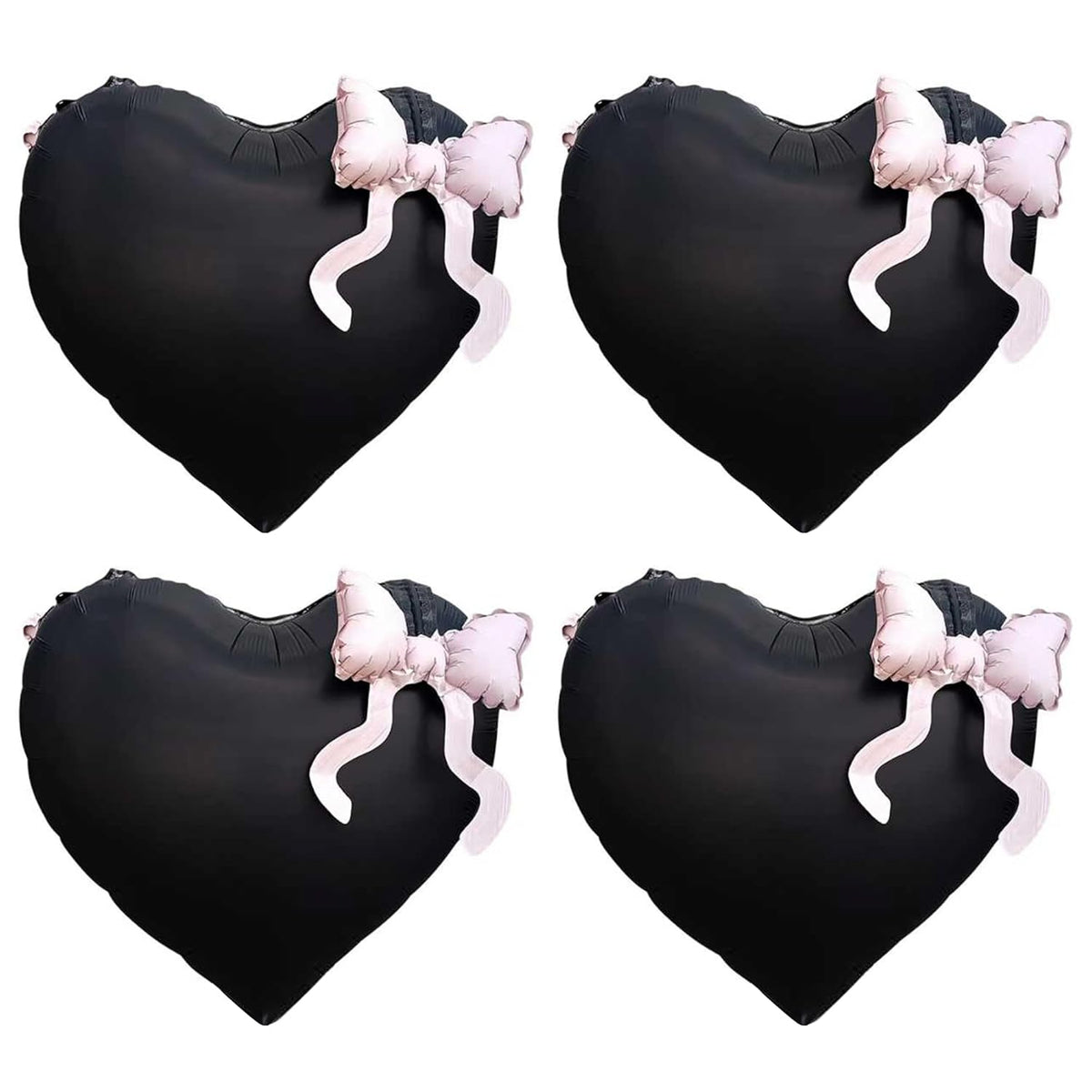 Black Heart Shaped Foil Balloons With Light Pink Bow Valentines Day I Love You Goth Themed Balloon Decor For Happy Boyfriend Birthday Anniversary Romantic Party Decorations Special Night For Him Men