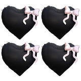 Black Heart Shaped Foil Balloons With Light Pink Bow Valentines Day I Love You Goth Themed Balloon Decor For Happy Boyfriend Birthday Anniversary Romantic Party Decorations Special Night For Him Men