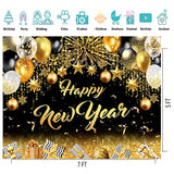2026 New Year Backdrop 7x5ft Black & Gold Holiday Party Banner