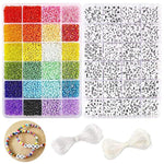 12000Pcs 3Mm Glass Seed Beads For Bracelets Making Kit With Letter Alphabet Beads, Friendship Bracelet Kits 8/0 Craft Bead For Jewelry Making Necklaces And Key Chains With 2 Rolls Of Cord