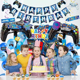 Video Game Birthday Decorations Balloons - 33 Pcs Banner Gaming Party Supplies Backdrop Game Controller Balloon Banner Cake Topper Hanging Swirls For Boys Child Birthday Party Game Theme Celebration