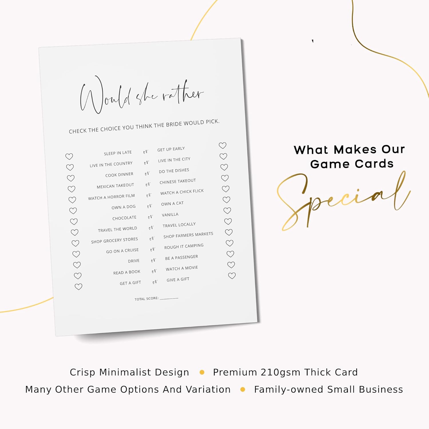 Bridal Shower Games, Would She Rather Bridal Shower Game For 50 Guests, Minimalist