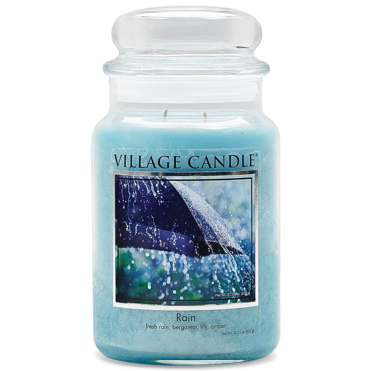 Rain Large Glass Apothecary Jar Scented Candle, 21.25 Oz, Blue