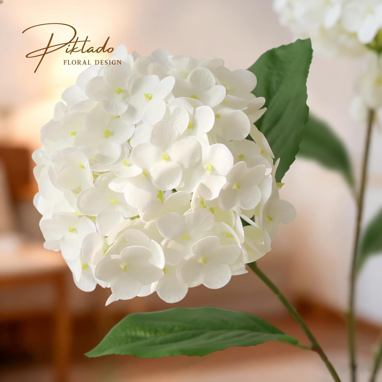 A Bunch 21In White Real Touch Hydrangea Artificial Flowers With 5Pcs Flower Head 10Pcs Leaves Faux Hydrangea Flowers For Home Office Decor Wedding Party Arrangements (1, White)