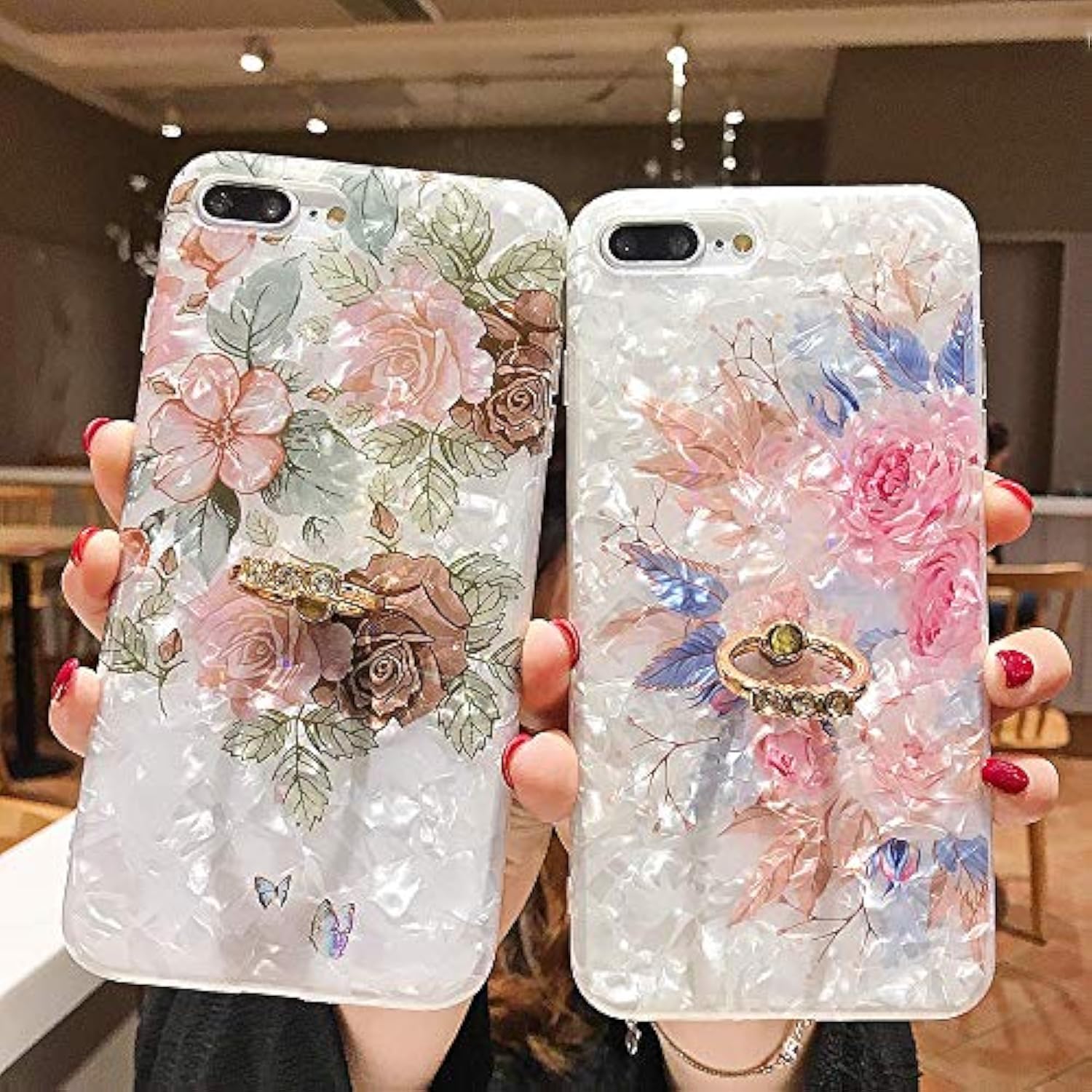 Compatible With Iphone 8/7 /Se (2022/2020) Case 4.7 Inch Flower Cute Fashion Design For Women Girls 360 Degree Rotating Ring Kickstand Soft Tpu Shockproof Cover Brown Flower