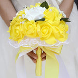Wedding Bouquet, Big Size Yellow Bridesmaid Foam Roses Artificial Flower Bridal Bouquets With Crystals Soft Ribbons For Wedding Party Church