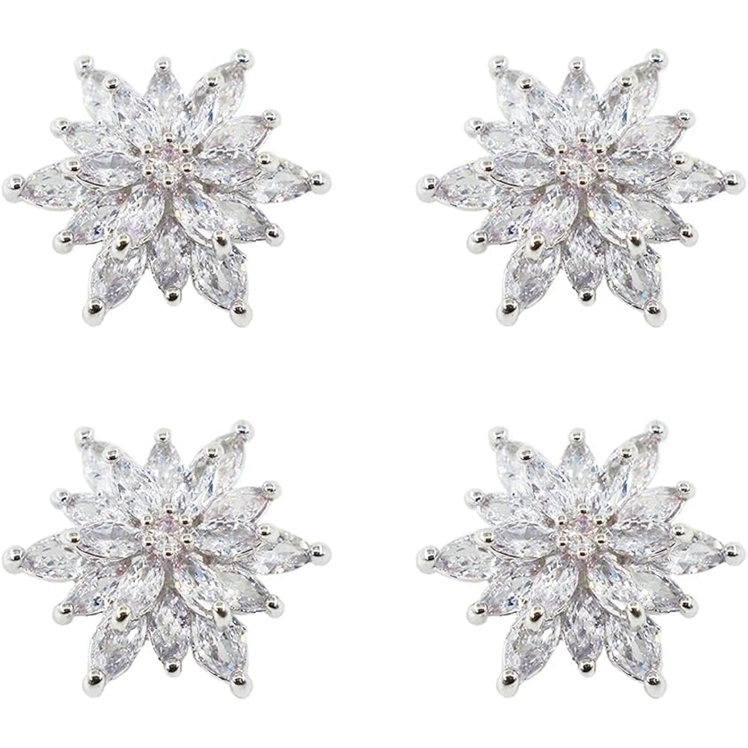 4 Pcs Zircon Sliver Rhinestone Buttons Crystal Embellishments Sew On C