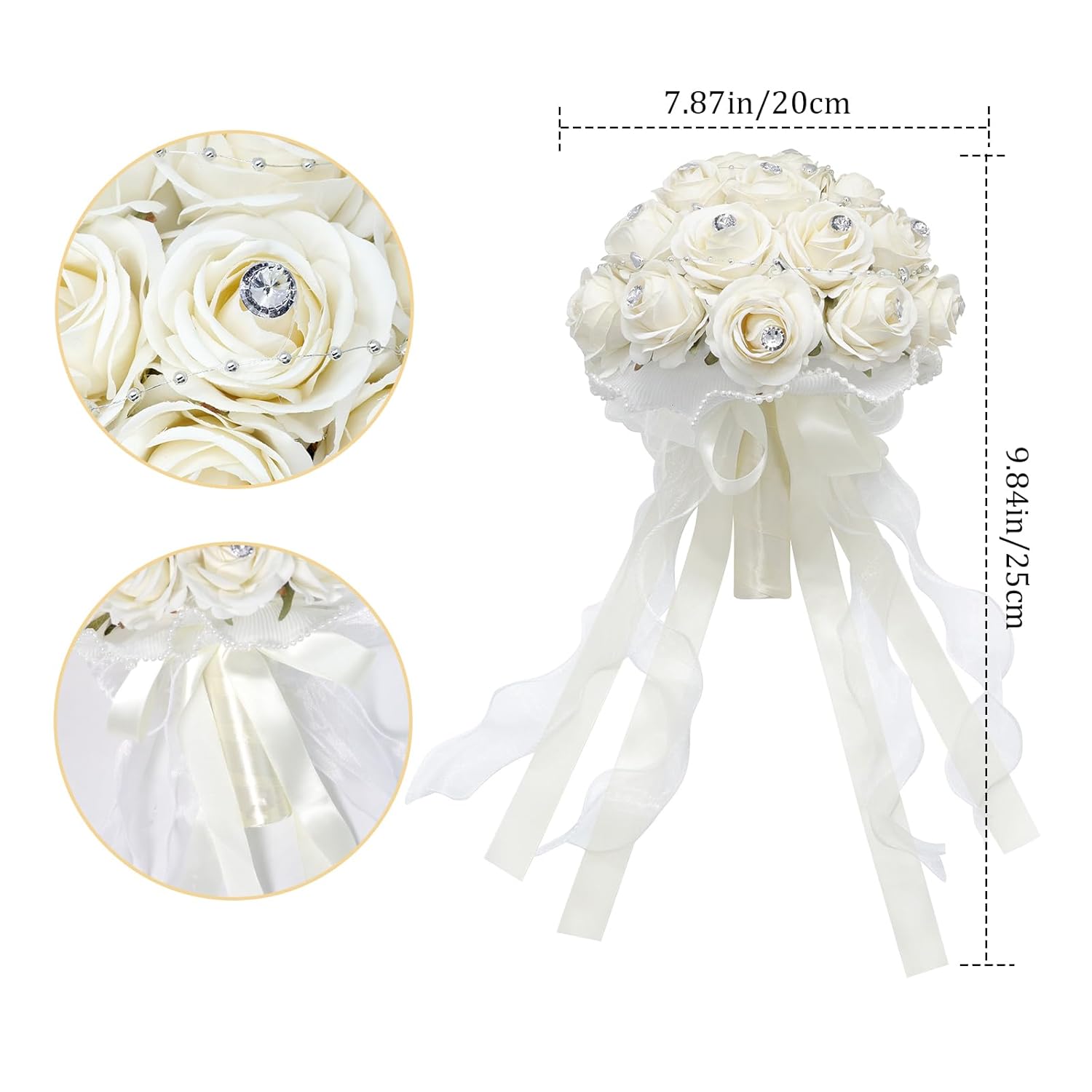 Wedding Bouquets For Bride Bridesmaid Hand Bouquet Diamond Artificial Flowers For Wedding Marriage Proposal Party Valentine'S Day Church Home Decoration (Champagne)