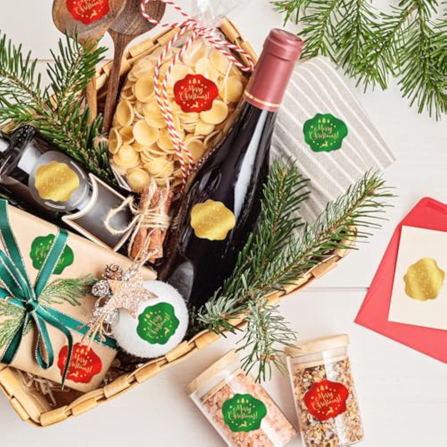 360 Pcs Christmas Stickers For Envelope Sealing Gold Foil Embossed Merry Christmas Labels Stickers For Crafts Gifts Present Packaging Cards Making Invitation Envelope Seal Xmas Holiday Party Decor